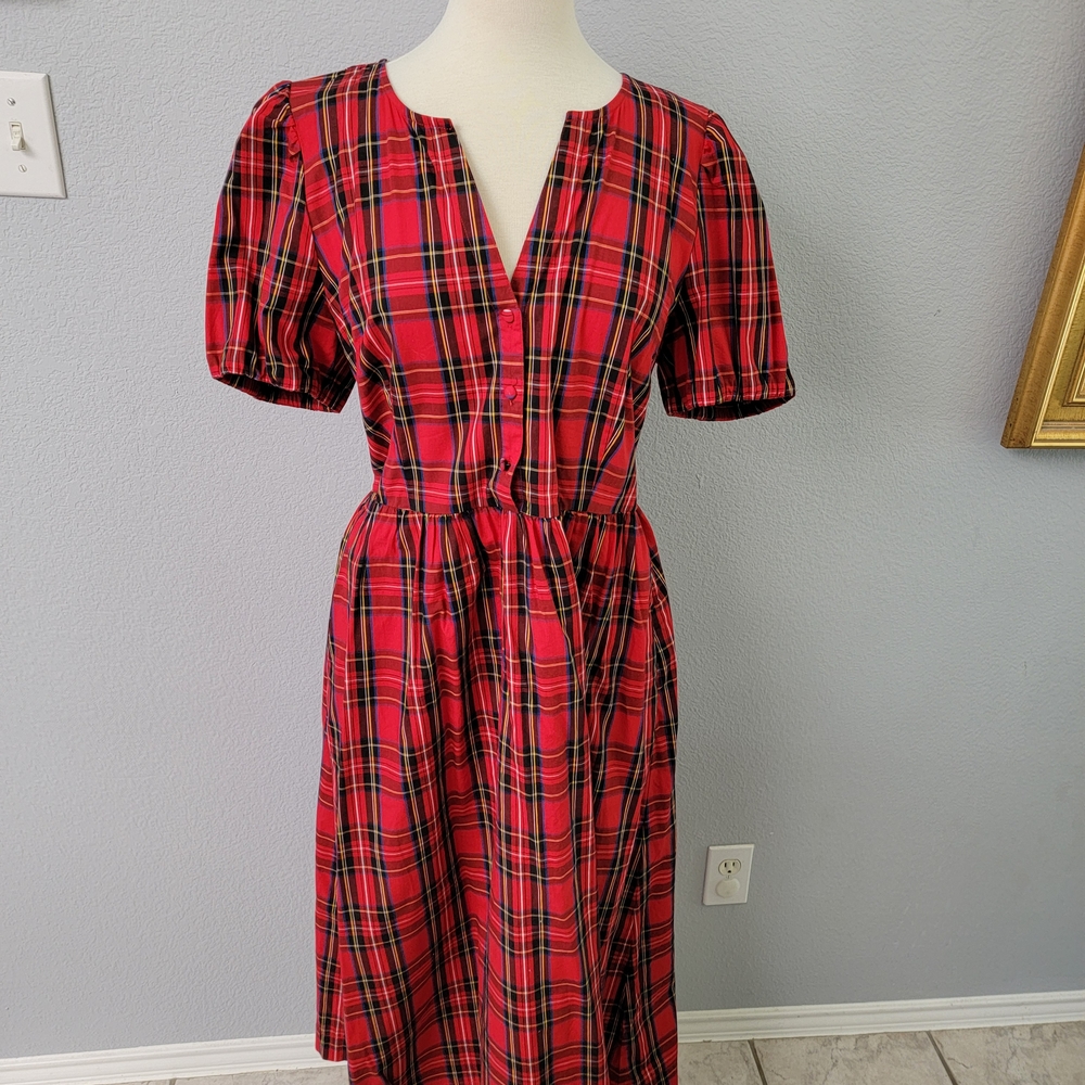 J. CREW RED TARTAN PLAID COTTON DRESS